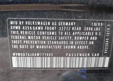 2010 Volkswagen Gti 4-Door from USA, damaged, VIN WVWGD7AJ0AW177603